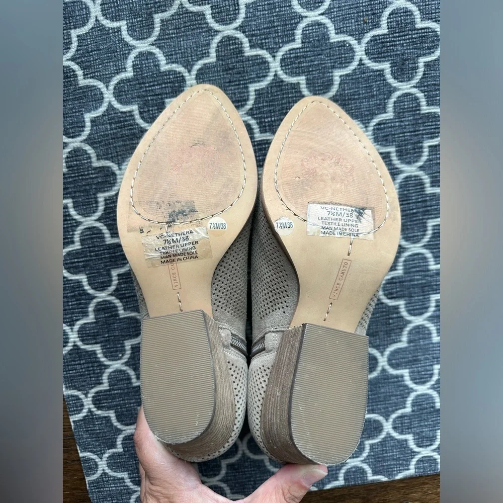 Vince Camuto Nethora Perforated Taupe Leather Ankle Boots- size 7.5